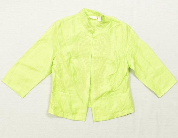 Chico's Jackets & Blazers - Chico's Lime Green Linen Blend Embroidered Open Front Lightweight Jacket Size 1